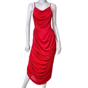 VTG 70s Fredericks of Hollywood Draped Backless Maxi Dress Size S Cherry Red Y2K